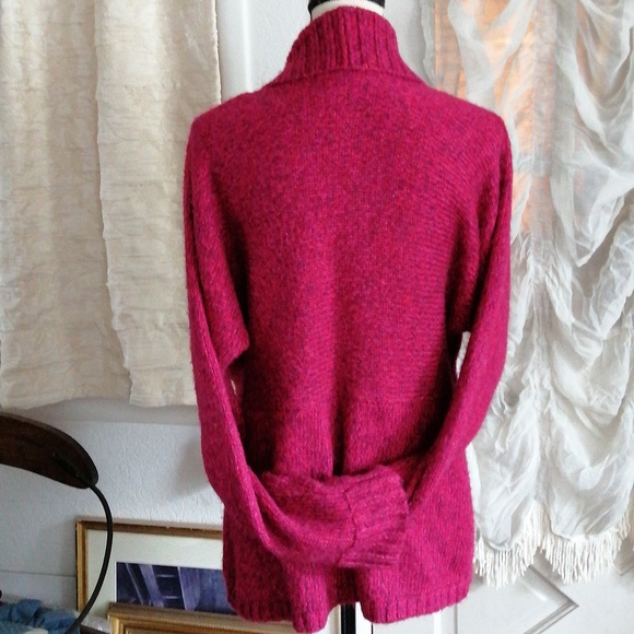 Jones New York Woman Cardigan SZ L Shawl Collar Ramie Acrylic Two Tone Red Knit - Picture 2 of 2